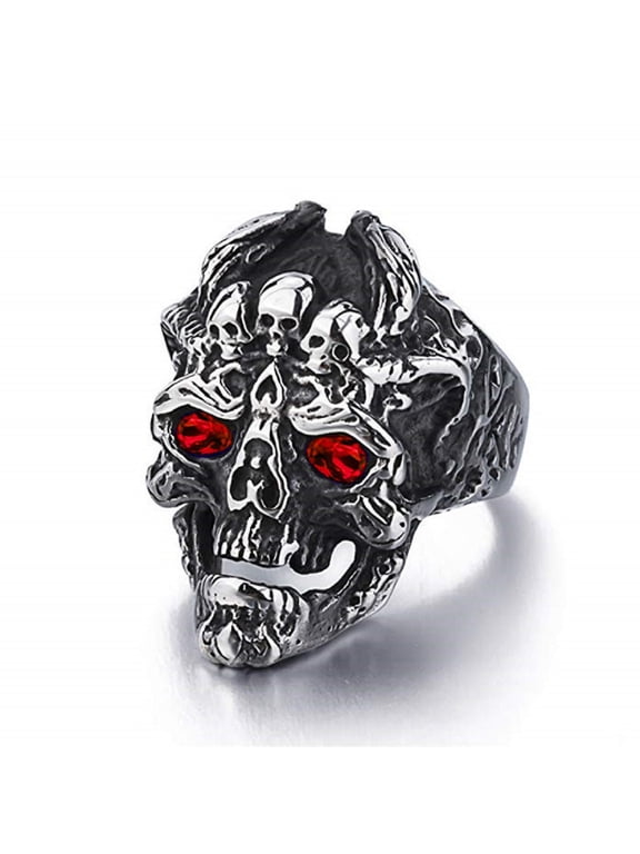 Skull Head Ring, Multi Skull Ring for Men, Gothic Demon Skull Ring Rock Skeleton Jewelry, Norse Viking Skull Ring Hip Hop Skull Band Ring Punk Pirate Skull Ring Vintage Skull Head Ring