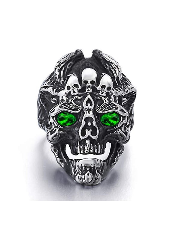 Skull Head Ring, Multi Skull Ring for Men, Gothic Demon Skull Ring Rock Skeleton Jewelry, Norse Viking Skull Ring Hip Hop Skull Band Ring Punk Pirate Skull Ring Vintage Skull Head Ring