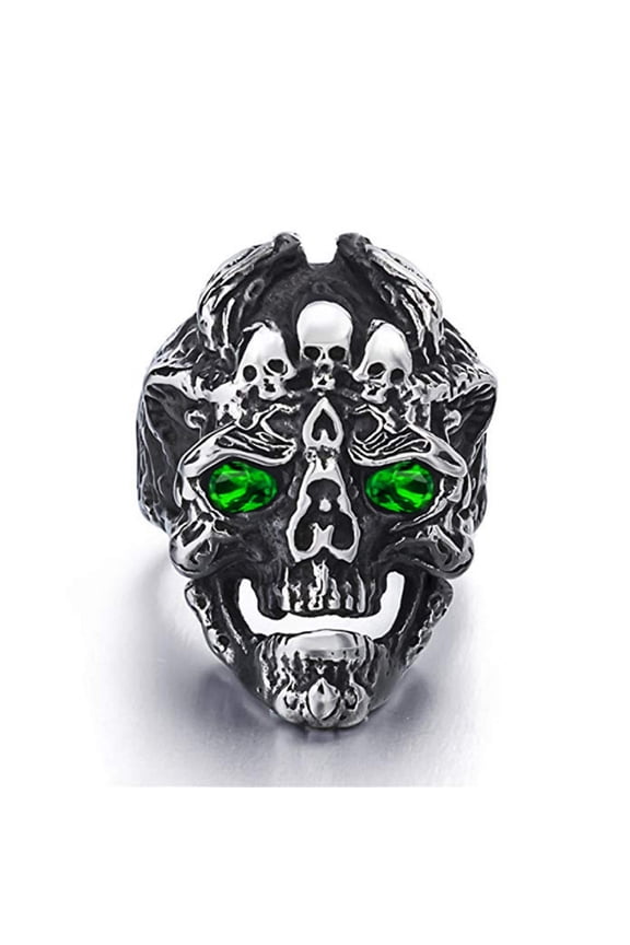 Skull Head Ring, Multi Skull Ring for Men, Gothic Demon Skull Ring Rock Skeleton Jewelry, Norse Viking Skull Ring Hip Hop Skull Band Ring Punk Pirate Skull Ring Vintage Skull Head Ring