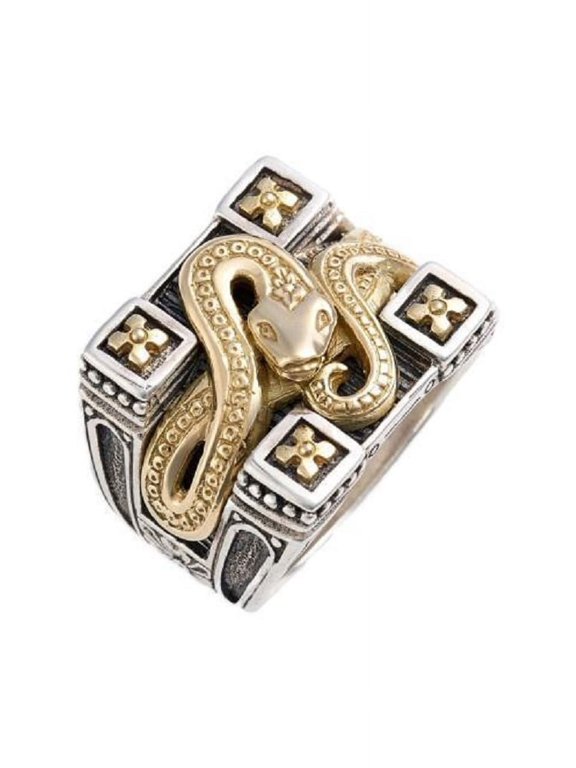 Snake Animal Biker Ring, Vintage Serpent Ring for Men, Celtic Cross Snake Biker Ring Retro Snake Totem Jewelry, Two Tone Snake Ring Reptile Serpent Ring Punk Serpent Snake Animal Ring