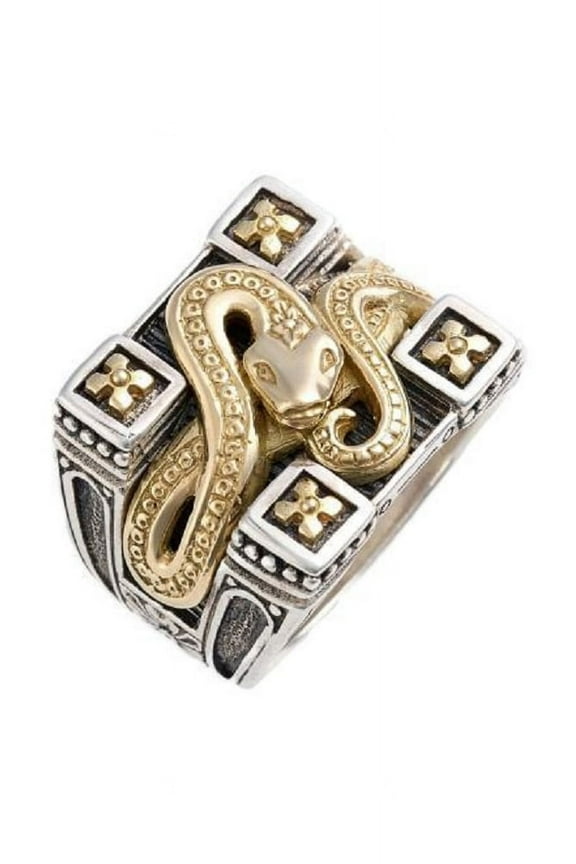 Snake Animal Biker Ring, Vintage Serpent Ring for Men, Celtic Cross Snake Biker Ring Retro Snake Totem Jewelry, Two Tone Snake Ring Reptile Serpent Ring Punk Serpent Snake Animal Ring