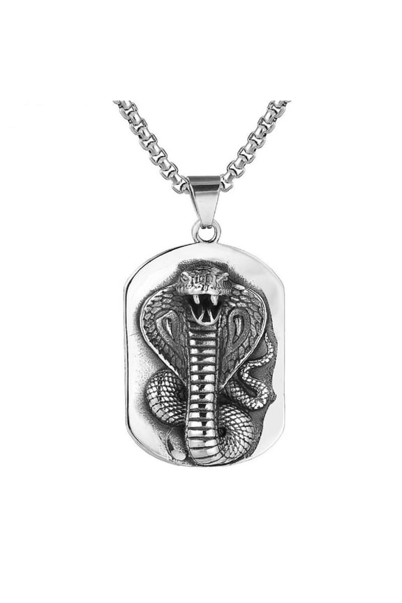 Snake Tag Pendant, Gothic Cobra Necklace for Men, Norse Viking Snake Necklace Cobra Snake Jewelry, Hip Hop Snake Tag Charm Necklace Rock Serpent Necklace Punk Snake Animal Pendant Necklace