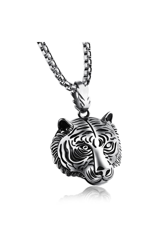 Tiger Head Pendant, Gothic Tiger Head Necklace for Men, Rock Tiger Totem Necklace Hip Hop Gold Tiger Animal Jewelry, Masculine Tiger Necklace Punk Silver Tiger Head Pendant Necklace