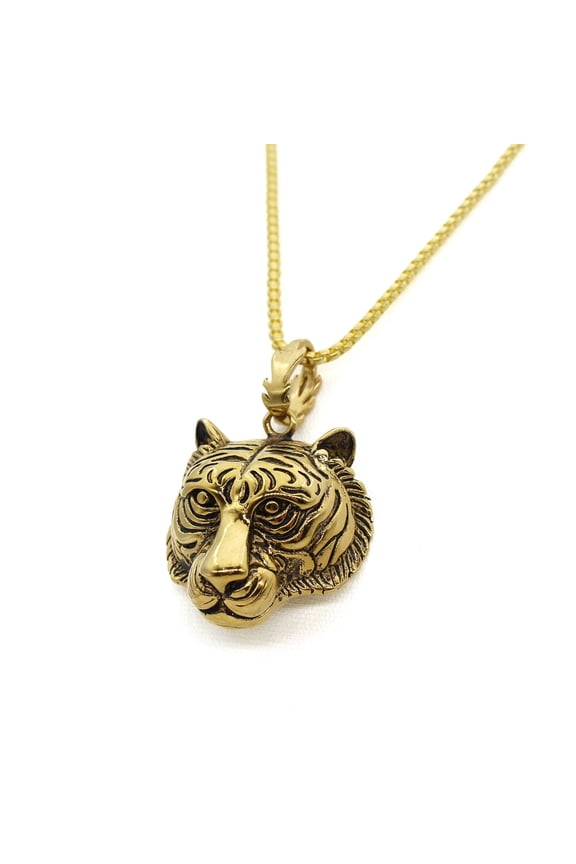 Tiger Head Pendant, Gothic Tiger Head Necklace for Men, Rock Tiger Totem Necklace Hip Hop Gold Tiger Animal Jewelry, Masculine Tiger Necklace Punk Silver Tiger Head Pendant Necklace