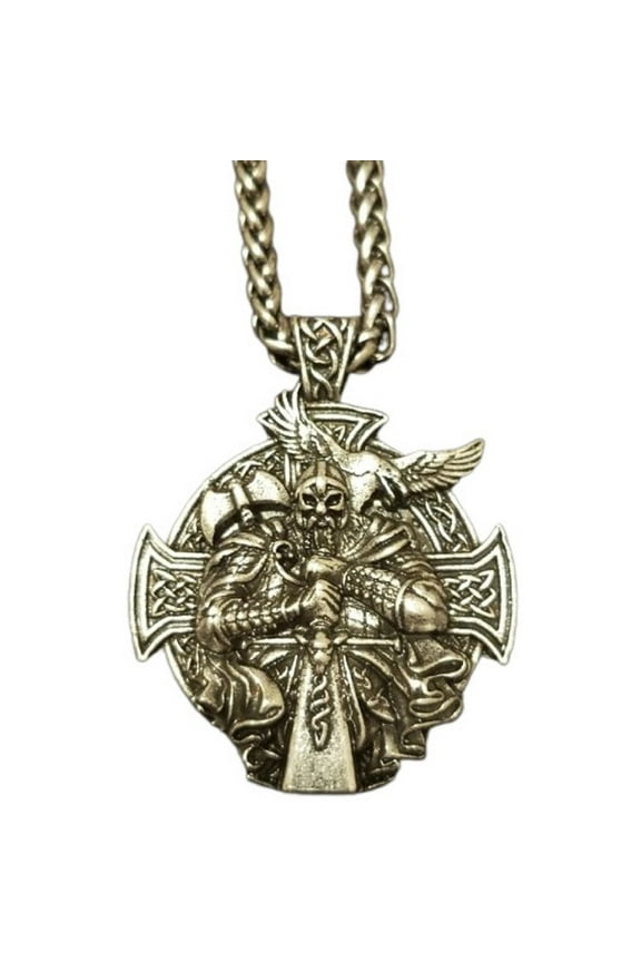 Viking Warrior Pendant, Norse Warrior Cross Necklace for Men, Nordic Warrior Sword Necklace Punk Odin Raven Eagle Jewelry, Viking Warrior Cross Necklace Vintage Odin Sword Pendant Necklace