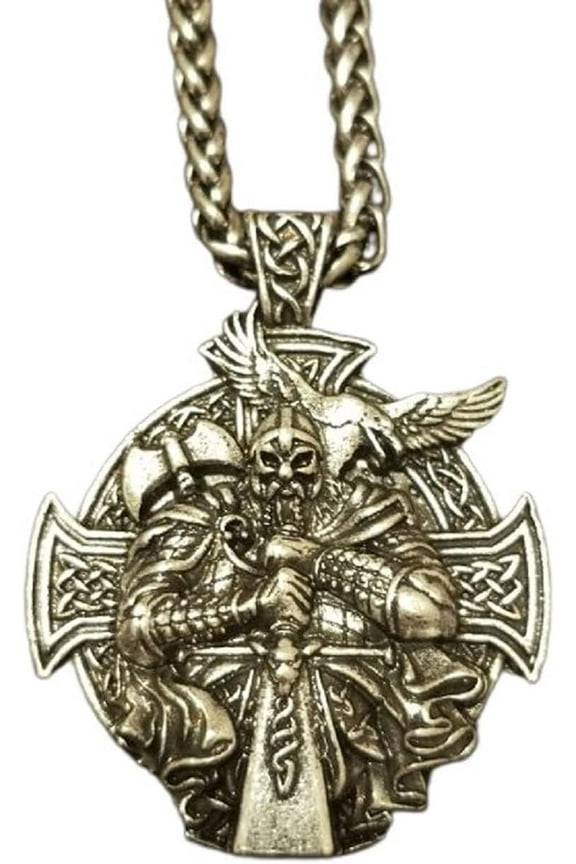 MayiaHey Viking Warriors Pendant,Nordic Viking Odin Rune Amulet Pendant Necklace For Men,Vintage Punk Raven Sword Necklace,Gothic Slavic Warriors Totem Pendant Retro Rock Celtic Knight Pendant