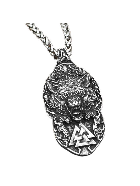 Viking Wolf Head Pendant, Norse Wolf Paw Necklace for Men, Nordic Howling Wolf Necklace Punk Wolf Paw Jewelry, Vintage Valknut Odin Wolf Necklace Gothic Wolf Totem Pendant Necklace