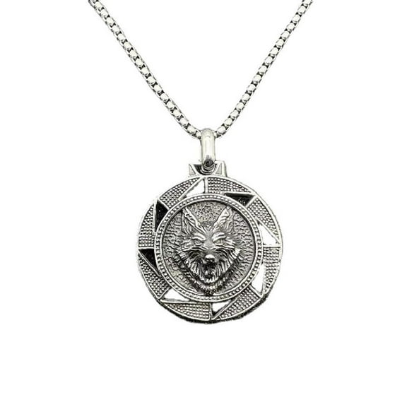 MayiaHey Viking Wolf Pendant, Nordic Wolf Head Necklace for Men, Celtic Wolf Head Necklace Punk Wolf Animal Jewelry, Norse Odin Wolf Rune Coin Necklace Punk Wolf Circle Pendant Necklace