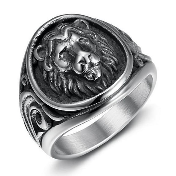 MayiaHey Vintage Lion Head Ring, Celtic Lion Head Ring for Men, Punk Lion Head Signet Ring Rock Lion Amulet Jewelry, Viking Norse Lion Ring Hip Hop Lion Shield Ring Gothic Lion Ring