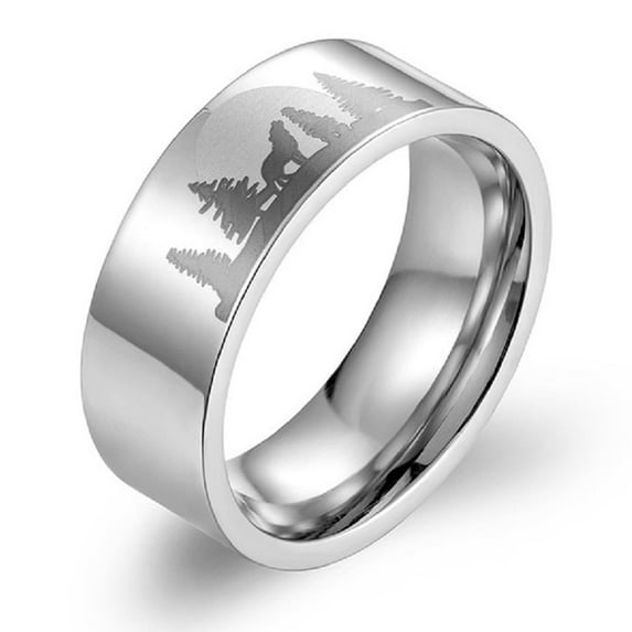 MayiaHey Wolf Band Ring, Moon Forest Wolf Ring for Men, Norse Viking Wolf Animal Ring Wolf Jewelry, Stainless Steel Celtic Wolf Animal Ring Hip Hop Howling Wolf Ring