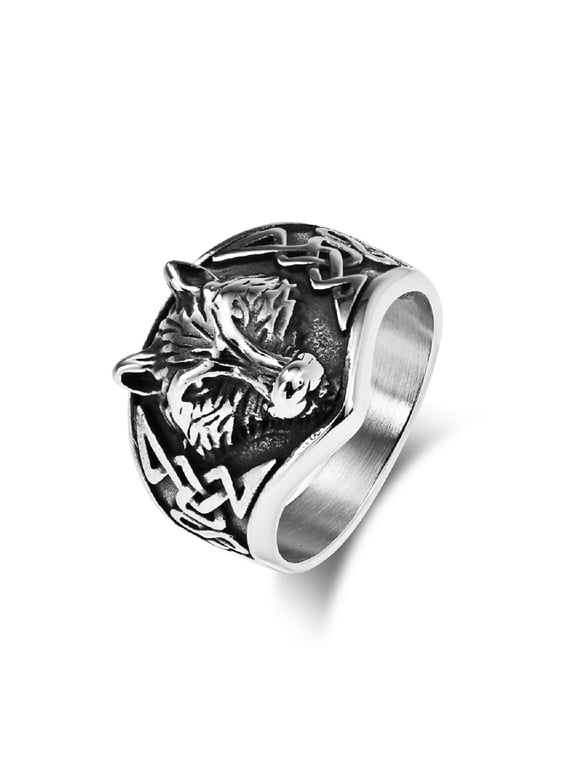 Wolf Head Ring, Celtic Wolf Head Ring for Men, Norse Viking Wolf Ring Rock Wolf Head Jewelry, Viking Warrior Wolf Ring Hip Hop Wolf Totem Ring Wolf Amulet Ring