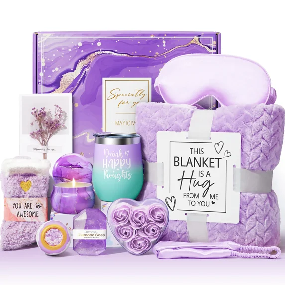 Mayicivo Mother's Day Birthday Gifts for Women, Self Care Gifts, Get Well Soon Gifts, Relaxing Spa Gifts, Care Package, Unique Anniversary Gift Basket with Flannel Blanket for Mother, Wife