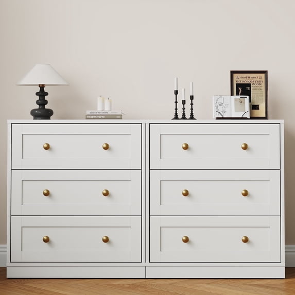 May in Color 3 Drawer Nightstand Set of 2, Modern White End Table with Gold Knobs, White