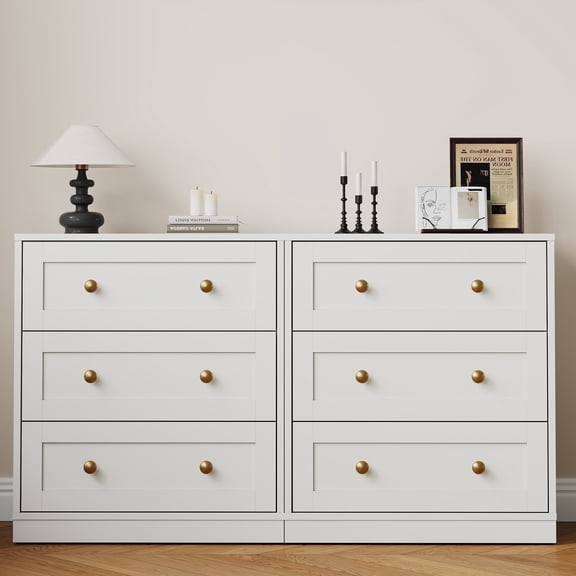 May in Color 3 Drawer Nightstand Set of 2, Modern White End Table with Gold Knobs, White