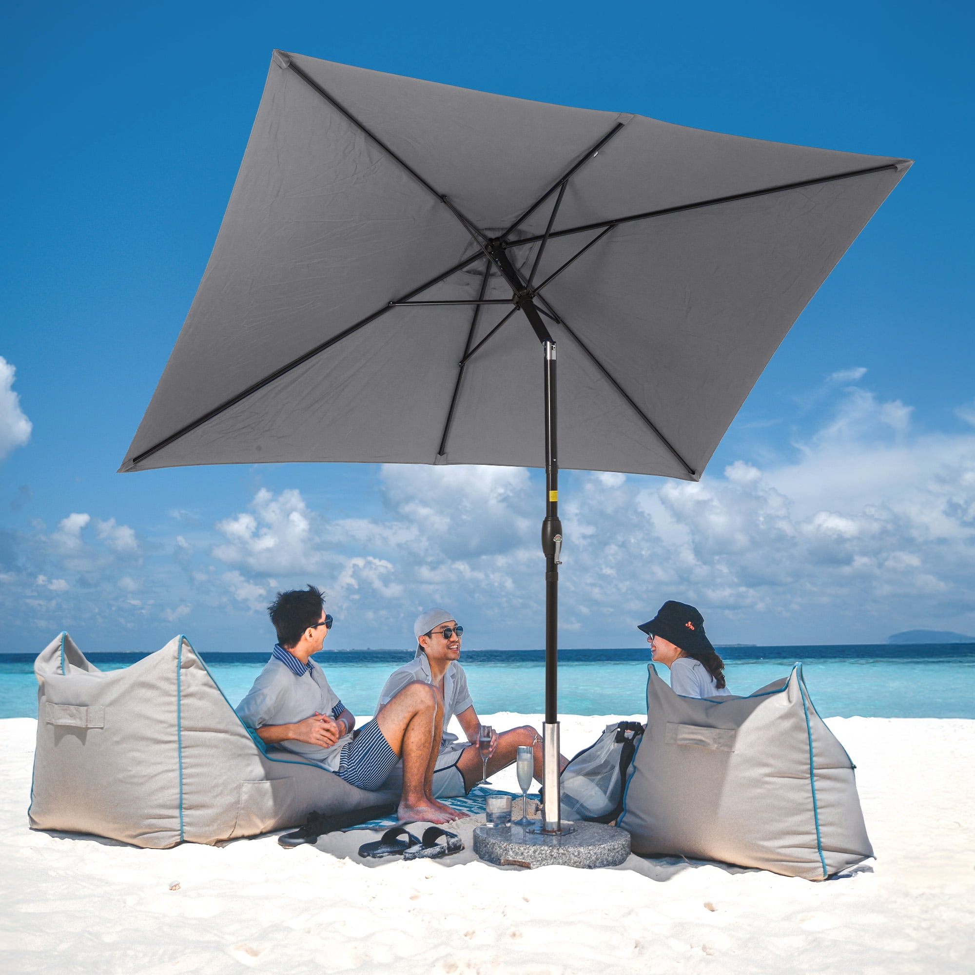 Mayincolor 6.5 x 10 Ft Rectangular Patio Umbrella Aluminum Pole, Outdoor Table Market Umbrella with Crank, 6 Steel Ribs, Polyester Canopy, Grey