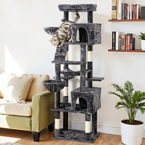 Mayincolor 73" Multi-Level Cat Tree Tower for Large Cats with Scratching Posts, Condos, Perch, Hammocks & Toys, Large Cat Jungle Gym for Indoor Cats, Ideal for Multi-Cat Households, Grey