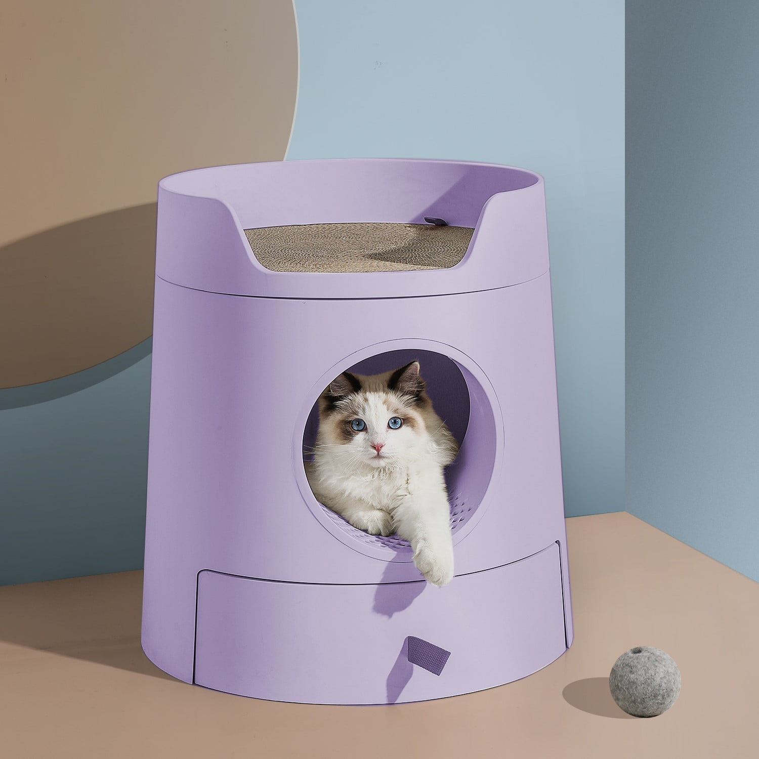 Mayitwill XL Castle 2 in 1 SemiClosed Cat Litter Box with Scratch