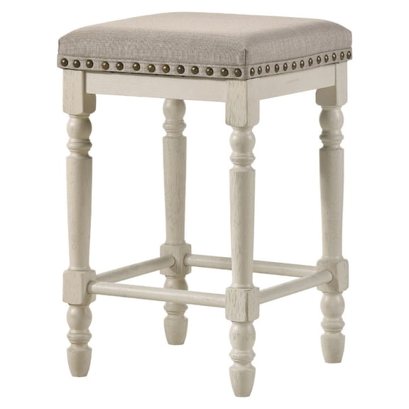 Counter Height Stools Set of 2 - 24 Inch Nailhead Accent Bar Stools - Rustic Vintage Design