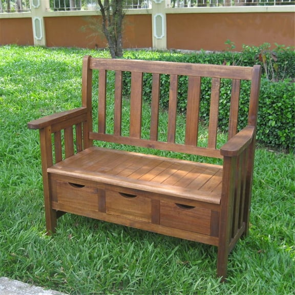 Maykoosh 3-Drawer Acacia Bench with Arms, Dimensions: 40"L x 20"W x 36"H - Classic Hardwood Look with Storage for Children Rooms