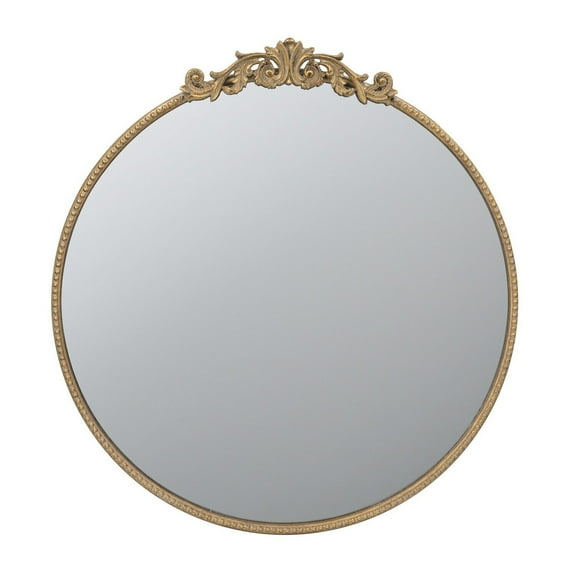 Maykoosh 32 Inch Old World Charm Round Wall Mirror, Gold Metal Frame, Baroque Design