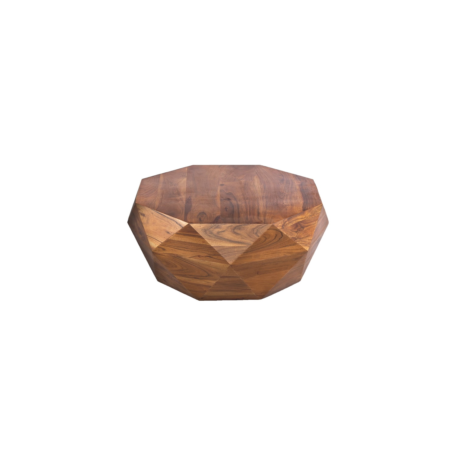 Octagonal Diamond-Patterned Acacia Wood Coffee Table in Natural Brown