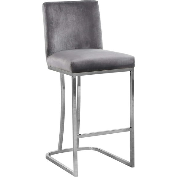 Maykoosh Lakefront Luxury Contemporary Velvet Upholstered Counter Stool with Polished Metal Legs, 16" W x 19.5" D x 36.5" H, Ideal for Bar or Pub Tables-Color:Grey and Chrome