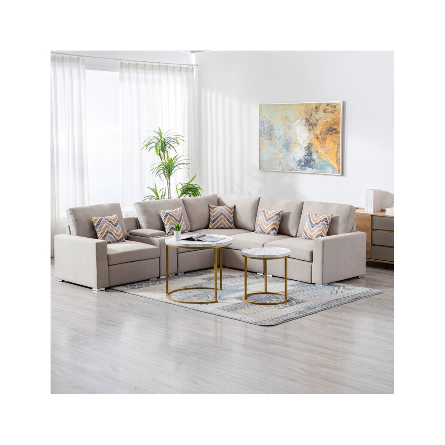 Maykoosh African Adventure Linen Fabric 6Pc Reversible Sectional Sofa