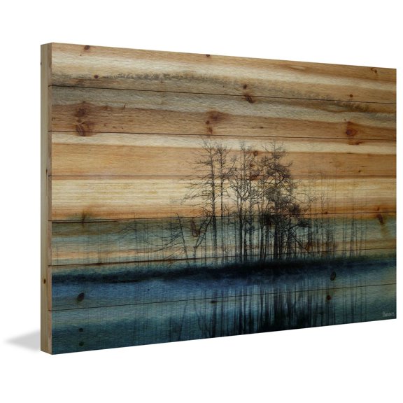 Tree Reflection Wood Wall Art - Natural Pine Wood Print - Lakeside Scene Decor - Ready to Hang