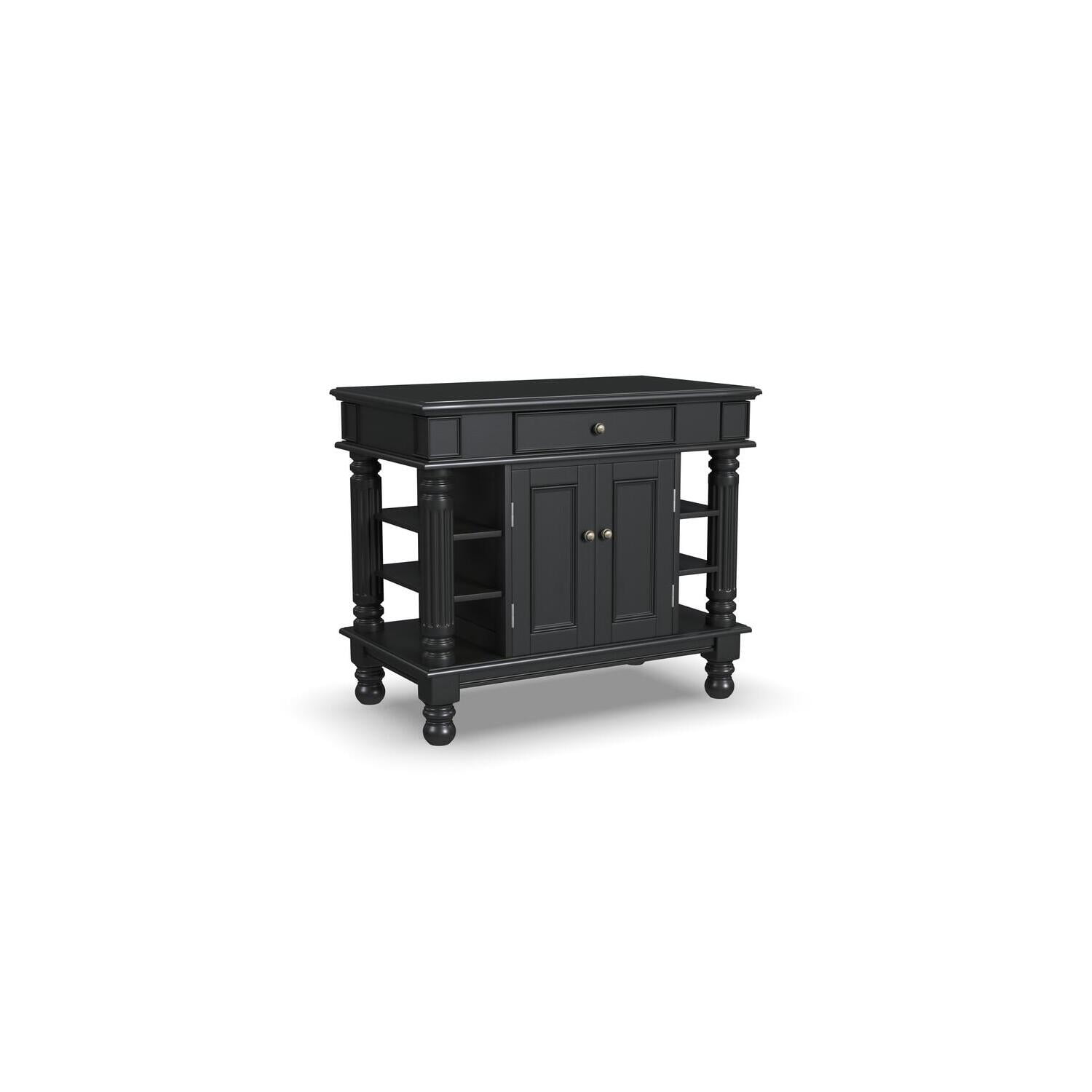 Americana Black Hardwood Kitchen Island with Shelves and Drawer