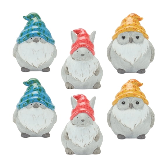Garden Gnome Statues Set of 12 - Outdoor Animal Decor - Spring Yard Decorations - Miniature Figurine Collection