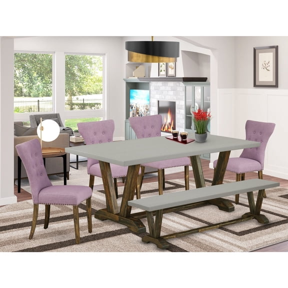 Solid Wood Dinette Set - 6 Piece Kitchen Table Set - 4 Parsons ChairsBench - Antique Accents