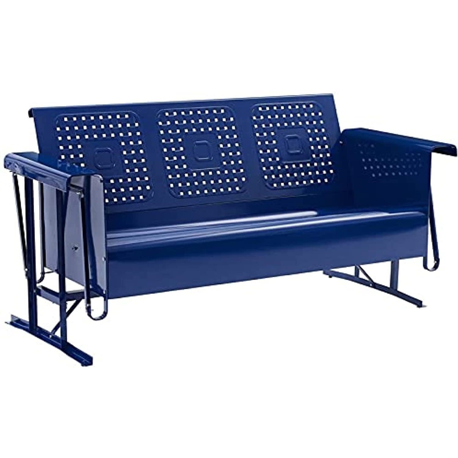 Navy Blue Metal 3-Seat Outdoor Sofa Glider