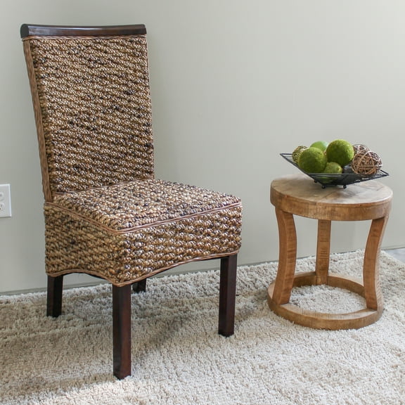 Elegant Dining Chairs Set of 2 - Handwoven Leaf Design, Mahogany Frame, 19x20 Inch Seat