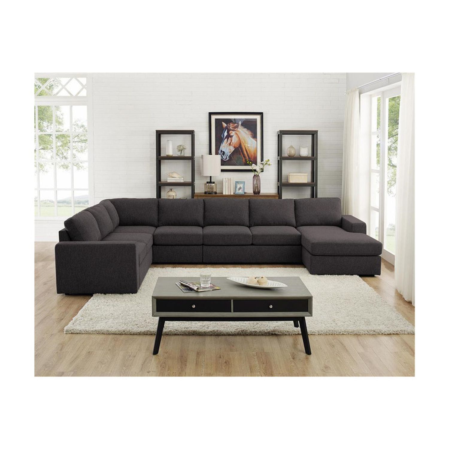 Maykoosh Antique Appeal Linen Fabric Upholstered Sectional Sofa with ...
