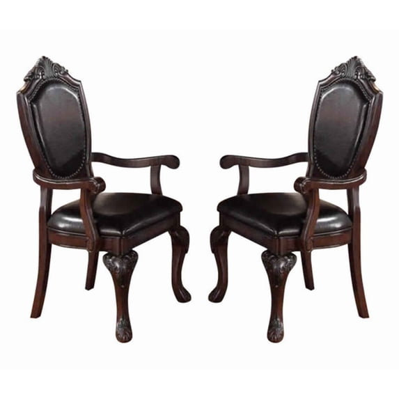 Traditional Arm Chairs - Set of 2 - Rubber Wood Dining Chairs - Brown Finish - Living Room Seating