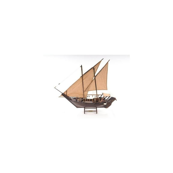 Wooden Ship Model with Stand - Stained Wood Nautical Decor - 30.5"