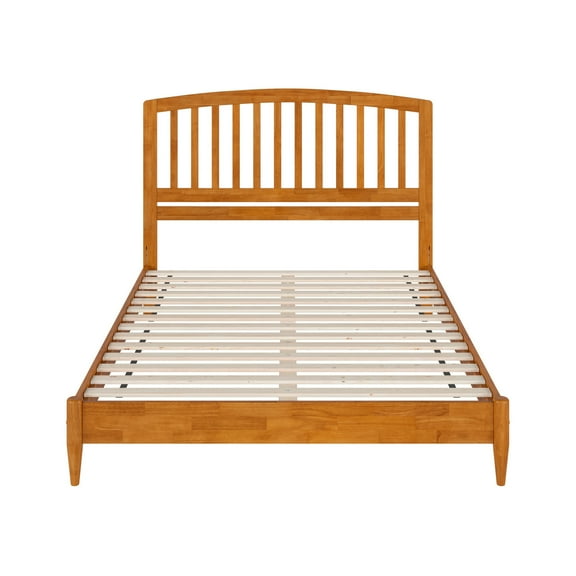 Wood Low Profile Platform Bed Modern Bedroom Furniture Light Toffee