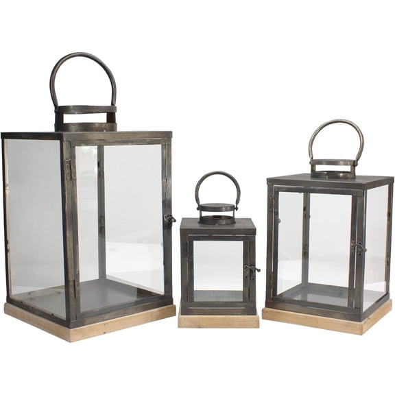 Metal Lantern Candle Holders Set of 3, Decorative Accent Lighting, Rustic Home Decor, Table Centerpiece