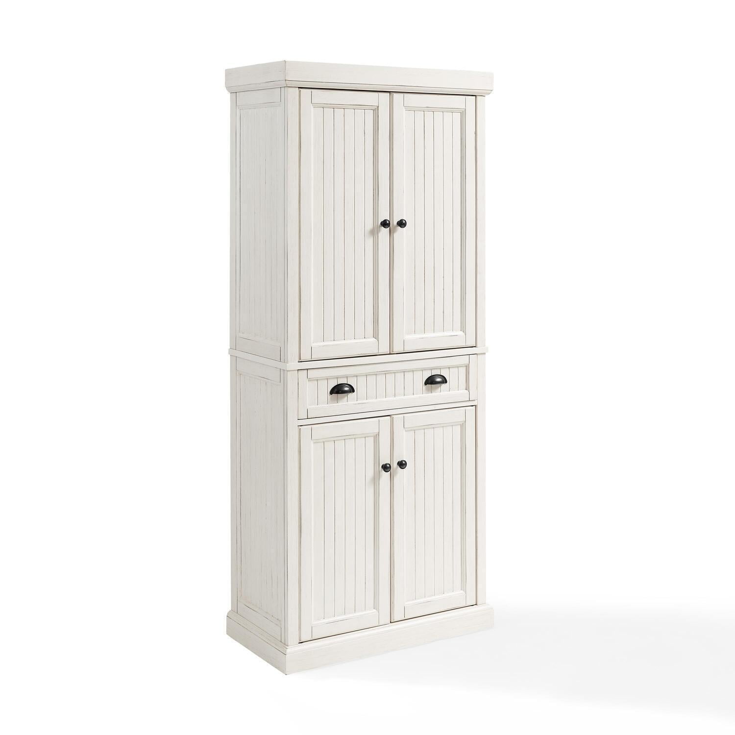 Seaside Distressed White Solid Wood Kitchen Pantry with Adjustable Shelves