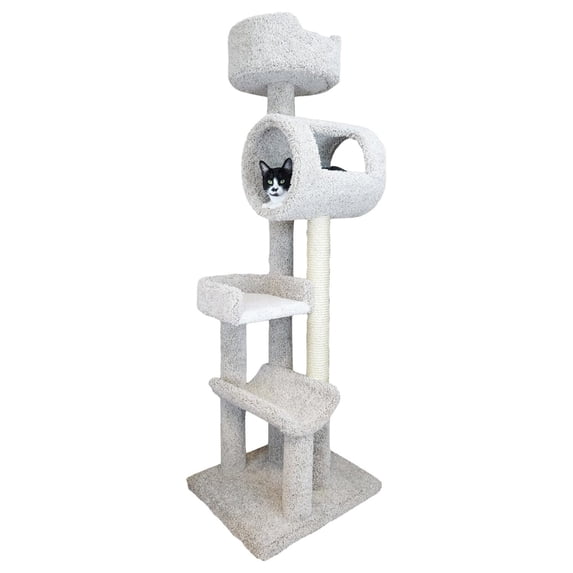 Maykoosh Rustic Recluse Large Cat Tower with Easy to Access Spacious Perches, Carpet Upholstered Cat Tree for All Cat Breeds, Multi-perch Cat Tree with Sisal Rope Scratch Post-Color:Neutral