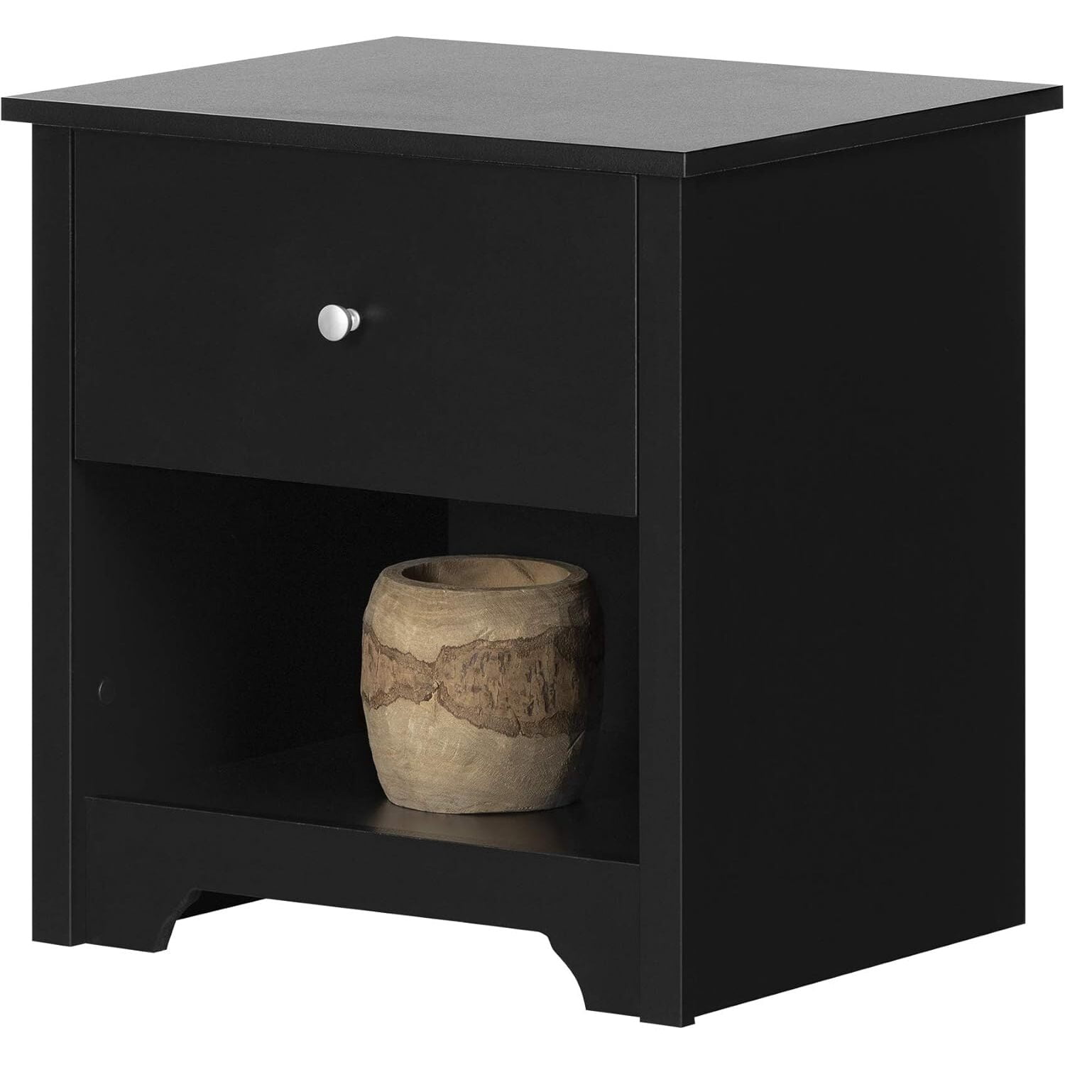 Black 1-Drawer Nightstand with Matte Nickel Handle