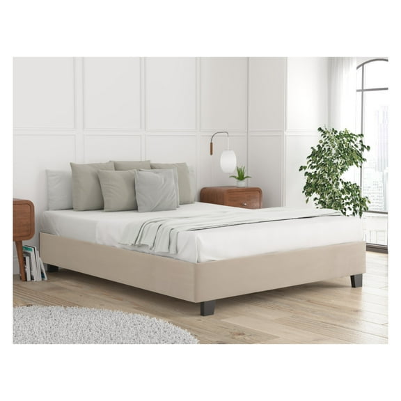 Queen Bed Frame 14 Inch Allure Upholstered Platform Bed, Ivory
