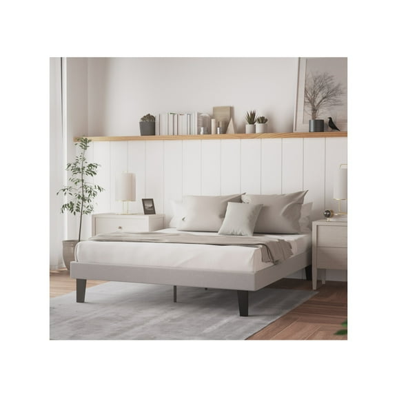 Queen Bed Frame 14" Allure Modern Upholstered Platform Bed - Stone Finish