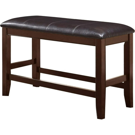 Maykoosh Art Nouveau Allure Wooden Counter Height Bench With Leatherette Seat, Brown And Black