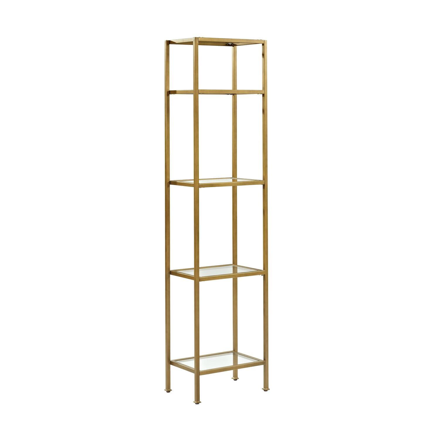 Aimee 73" Gold Steel and Glass Narrow Etagere