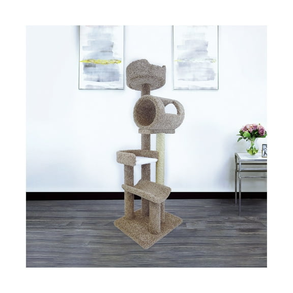 Maykoosh Baroque Brilliance Multi-Level Cat Cat Climbing Tower Cat Tree, Solid Wood And Carpet Construction, Modern Cat Tree With Scratch Post And Sturdy Base-Color:Brown,Size:20"L x 24"W x 69"H