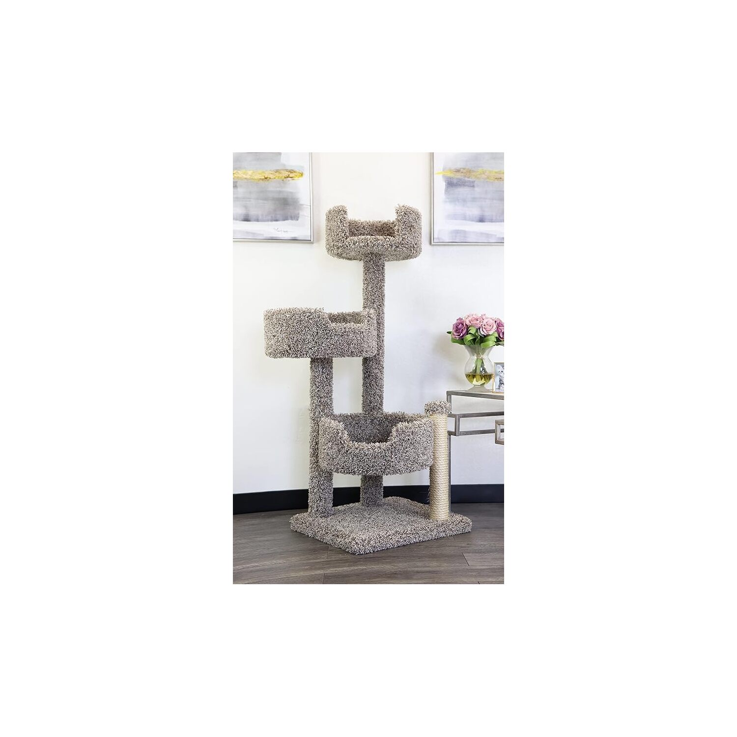 Maykoosh Artisanal Abode Wood And Carpet Tree For Big Cats, 25"L x 25"W x 50"H, All Breed Sizes, Solid Wood and Carpet, for Cats, Sturdy and Durable-Color:Speckeled