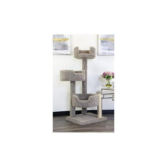 Maykoosh Artisanal Abode Wood And Carpet Tree For Big Cats, 25"L x 25"W x 50"H, All Breed Sizes, Solid Wood and Carpet, for Cats, Sturdy and Durable-Color:Speckeled