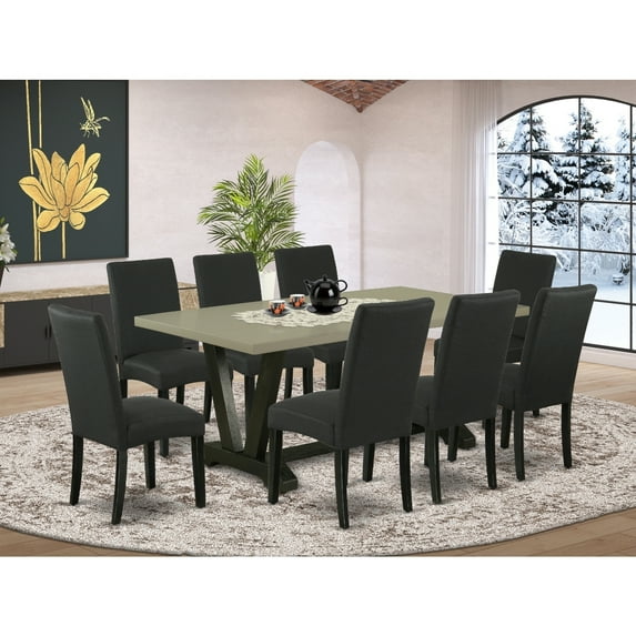 Modern 9-Piece Dining Set - Wood Table8 Upholstered Chairs - Kitchen Dining Room Furniture