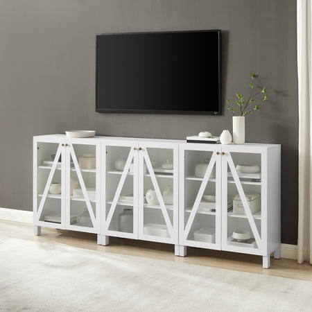 Media Storage Cabinet Set - 3 Pantries, Adjustable Shelves, Cable Management - White